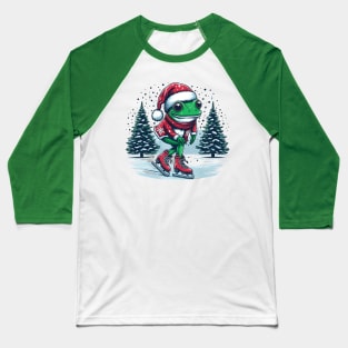 Frog Ice Skating Christmas Baseball T-Shirt